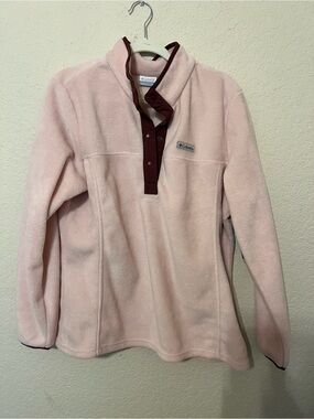 Columbia Pink Fleece Pullover with Burgundy Placket
